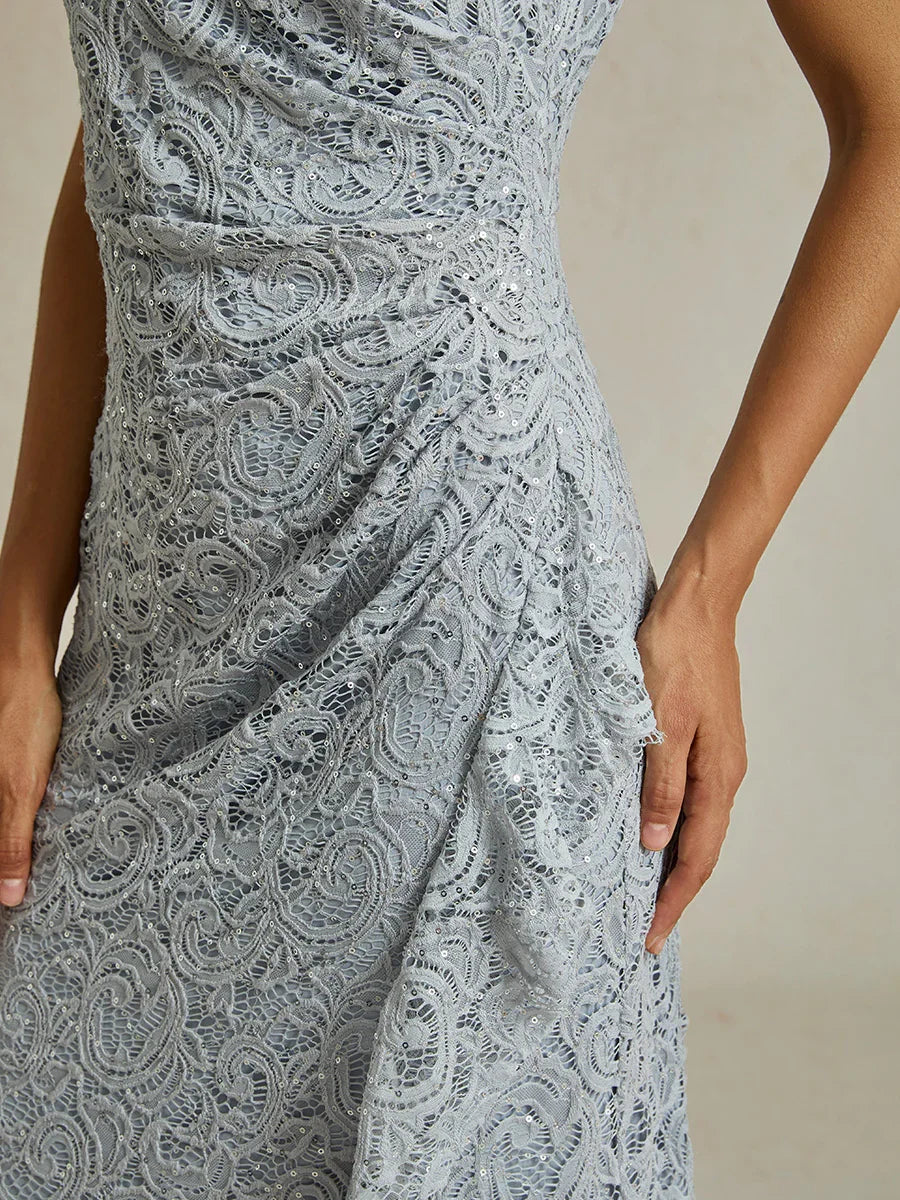 Lace Sequin Maxi Dress with Ruffle Detail