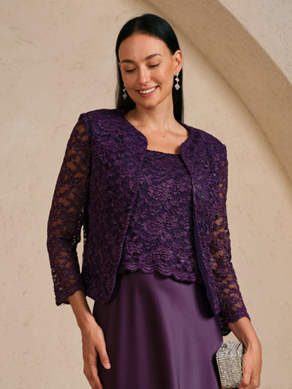 Silver Glitter Lace Jacket with 3/4 Sleeves