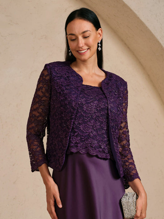 Silver Glitter Lace Jacket with 3/4 Sleeves