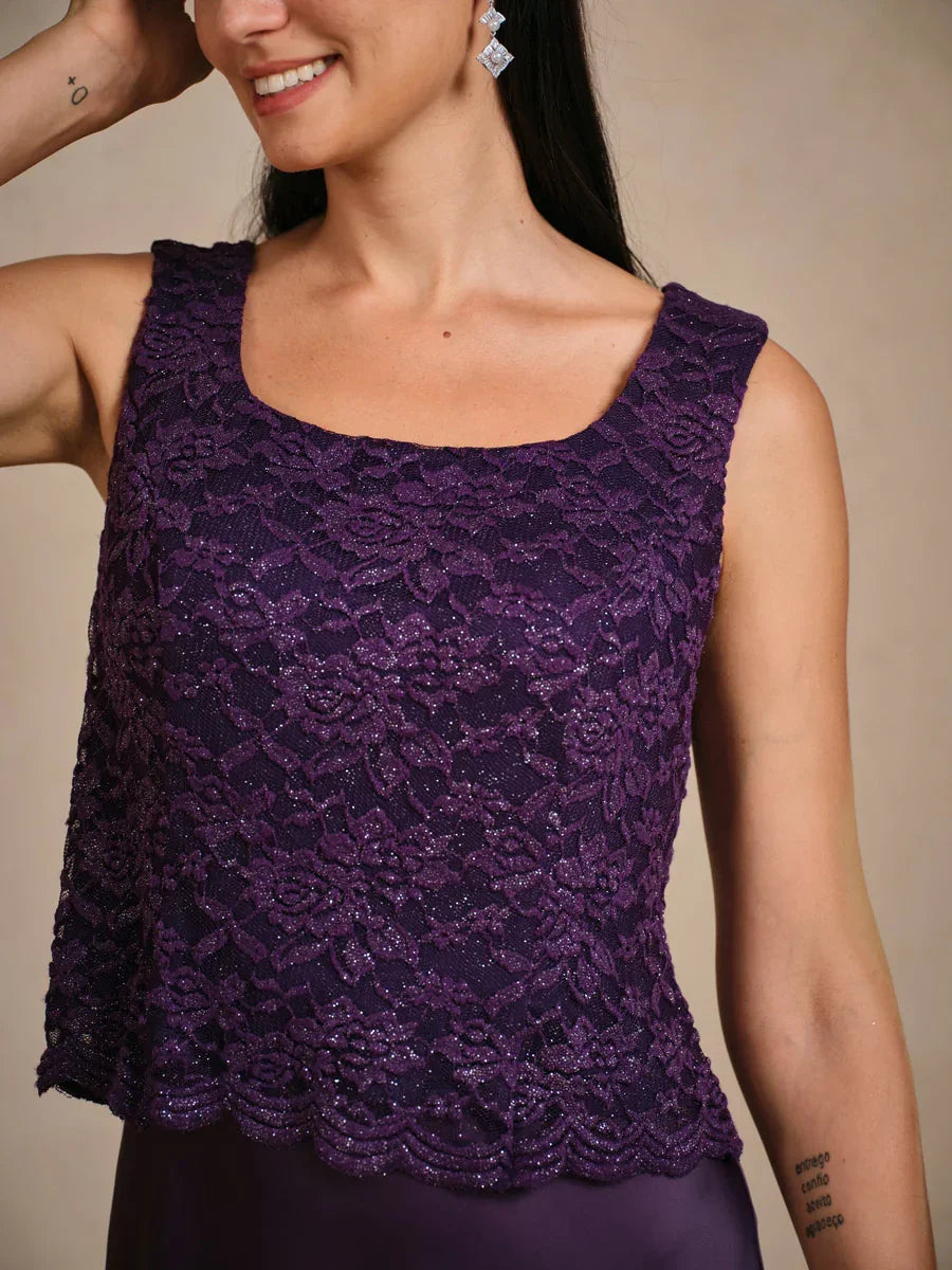 Glitter Lace Satin A-Line Jacket Dress