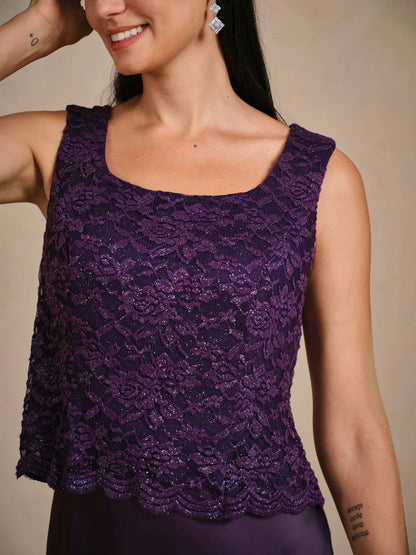 Glitter Lace Satin A-Line Jacket Dress