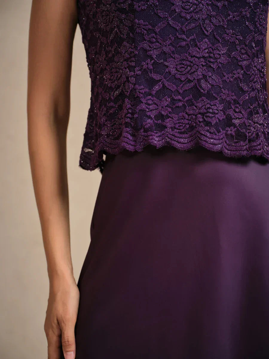 Glitter Lace Satin A-Line Jacket Dress