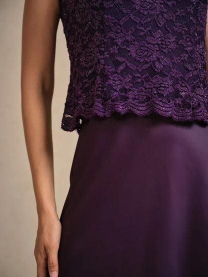 Glitter Lace Satin A-Line Jacket Dress