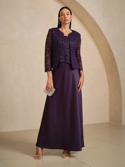 Glitter Lace Satin A-Line Jacket Dress