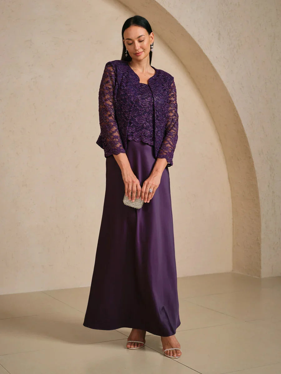 Glitter Lace Satin A-Line Jacket Dress