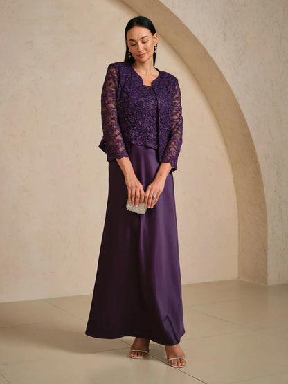 Glitter Lace Satin A-Line Jacket Dress