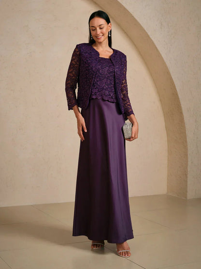 Glitter Lace Satin A-Line Jacket Dress