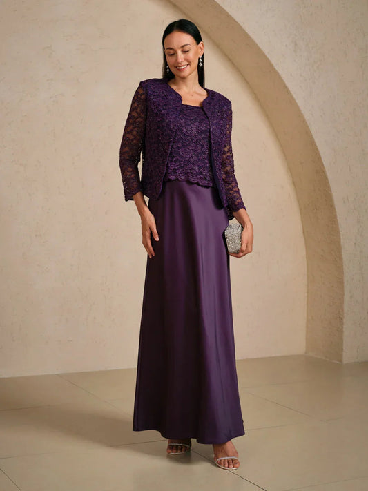 Glitter Lace Satin A-Line Jacket Dress