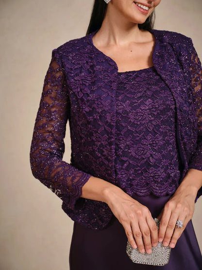 Glitter Lace Satin A-Line Jacket Dress