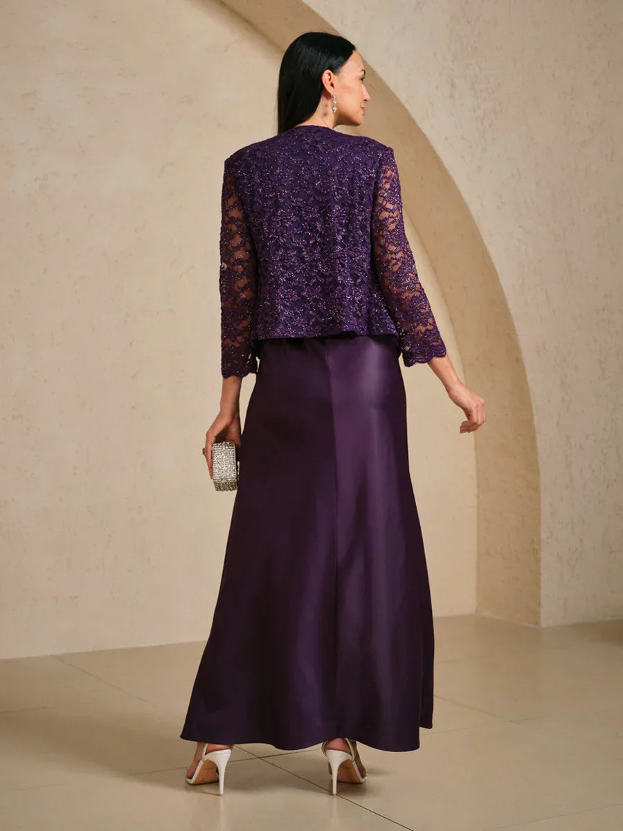 Glitter Lace Satin A-Line Jacket Dress