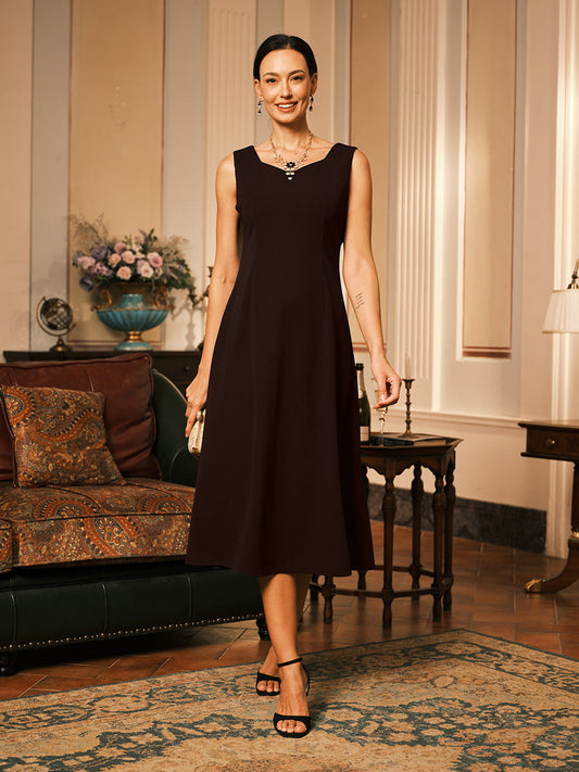 Sleeveless Sheath Midi Black Dress