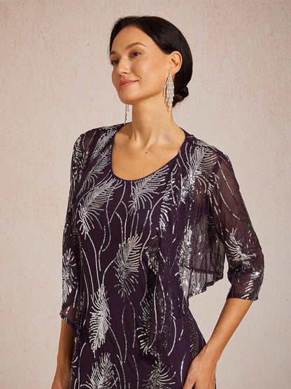 Kurzes Bolero aus Mesh mit Pailletten und 3/4-Ärmeln