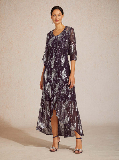 Kurzes Bolero aus Mesh mit Pailletten und 3/4-Ärmeln