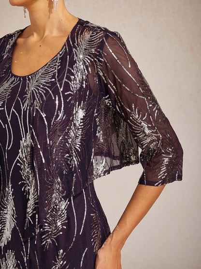 Kurzes Bolero aus Mesh mit Pailletten und 3/4-Ärmeln