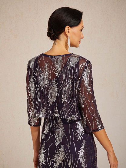 Kurzes Bolero aus Mesh mit Pailletten und 3/4-Ärmeln