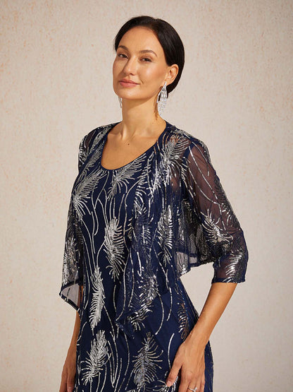 Kurzes Bolero aus Mesh mit Pailletten und 3/4-Ärmeln