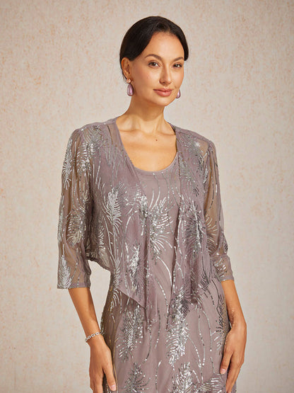 Kurzes Bolero aus Mesh mit Pailletten und 3/4-Ärmeln
