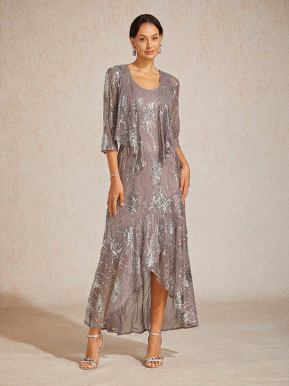 Kurzes Bolero aus Mesh mit Pailletten und 3/4-Ärmeln