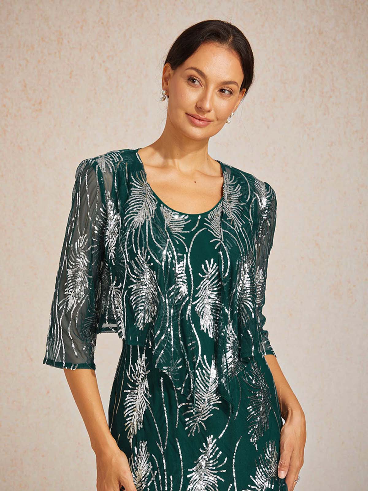 Kurzes Bolero aus Mesh mit Pailletten und 3/4-Ärmeln