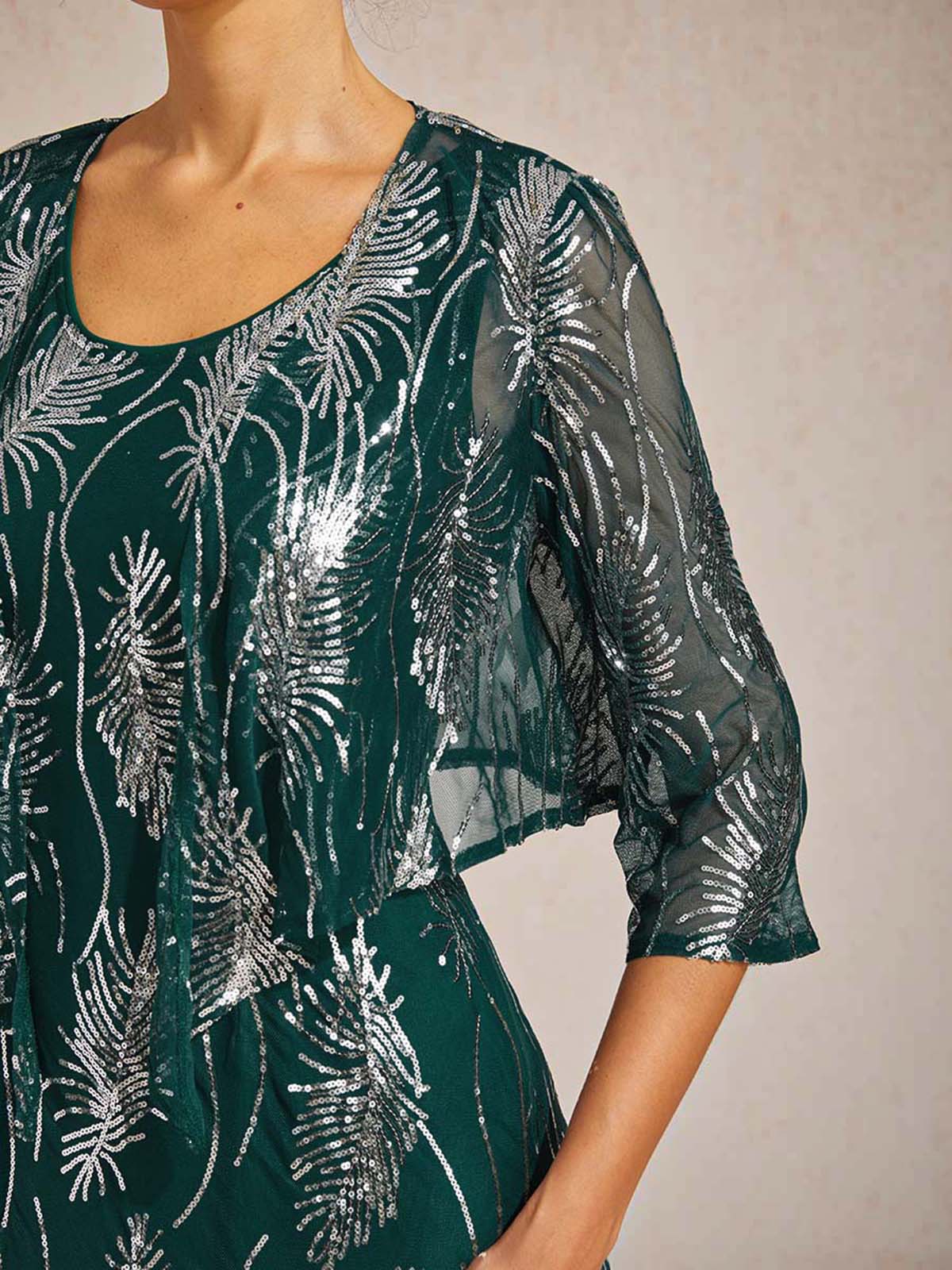 Kurzes Bolero aus Mesh mit Pailletten und 3/4-Ärmeln