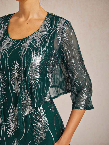 Kurzes Bolero aus Mesh mit Pailletten und 3/4-Ärmeln