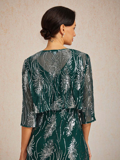 Kurzes Bolero aus Mesh mit Pailletten und 3/4-Ärmeln