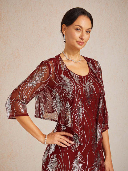 Kurzes Bolero aus Mesh mit Pailletten und 3/4-Ärmeln