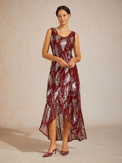 Sleeveless A-Line Maxi Dress with Mesh Sequin