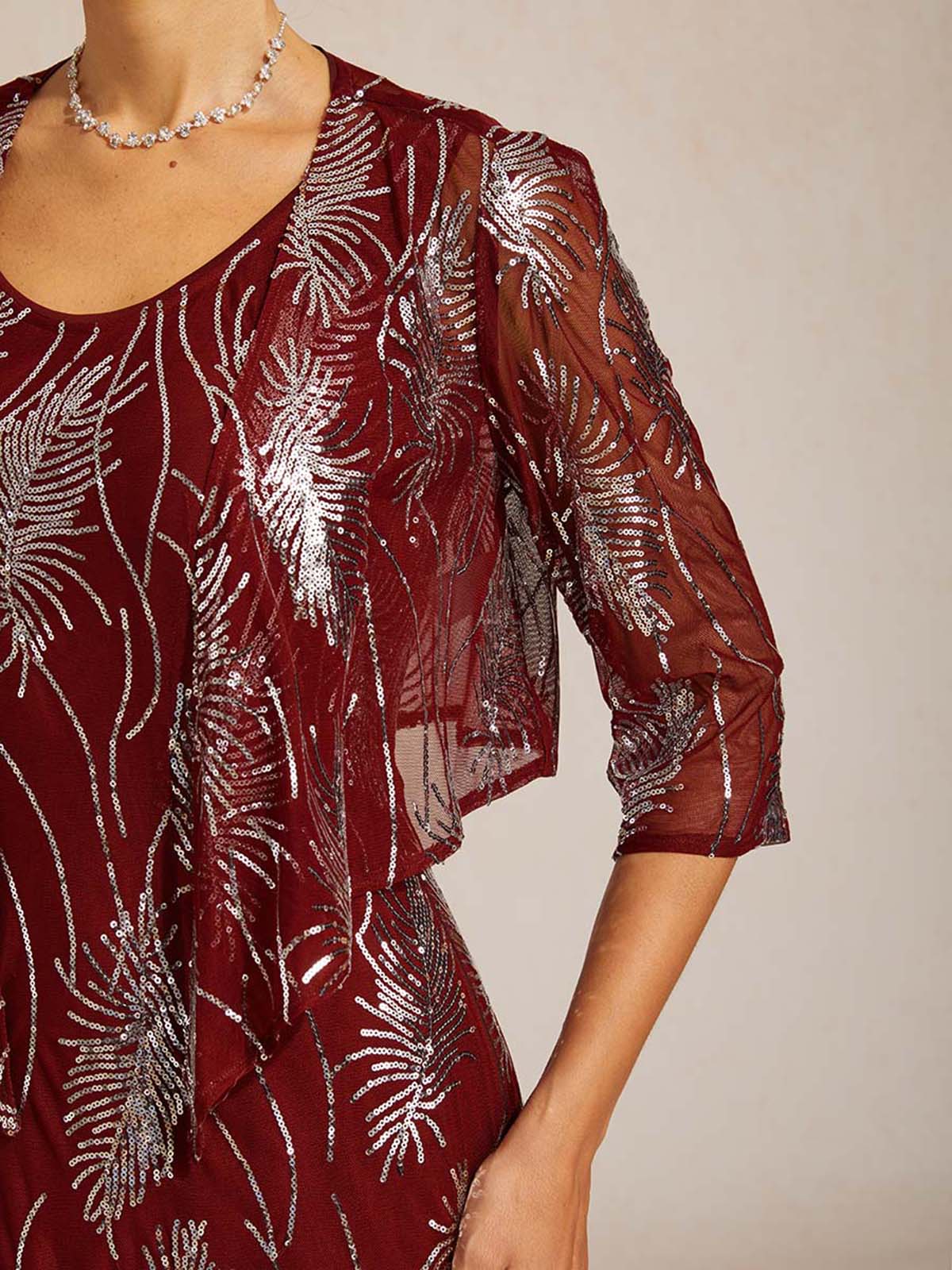 Kurzes Bolero aus Mesh mit Pailletten und 3/4-Ärmeln