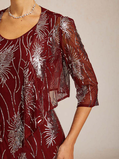 Kurzes Bolero aus Mesh mit Pailletten und 3/4-Ärmeln