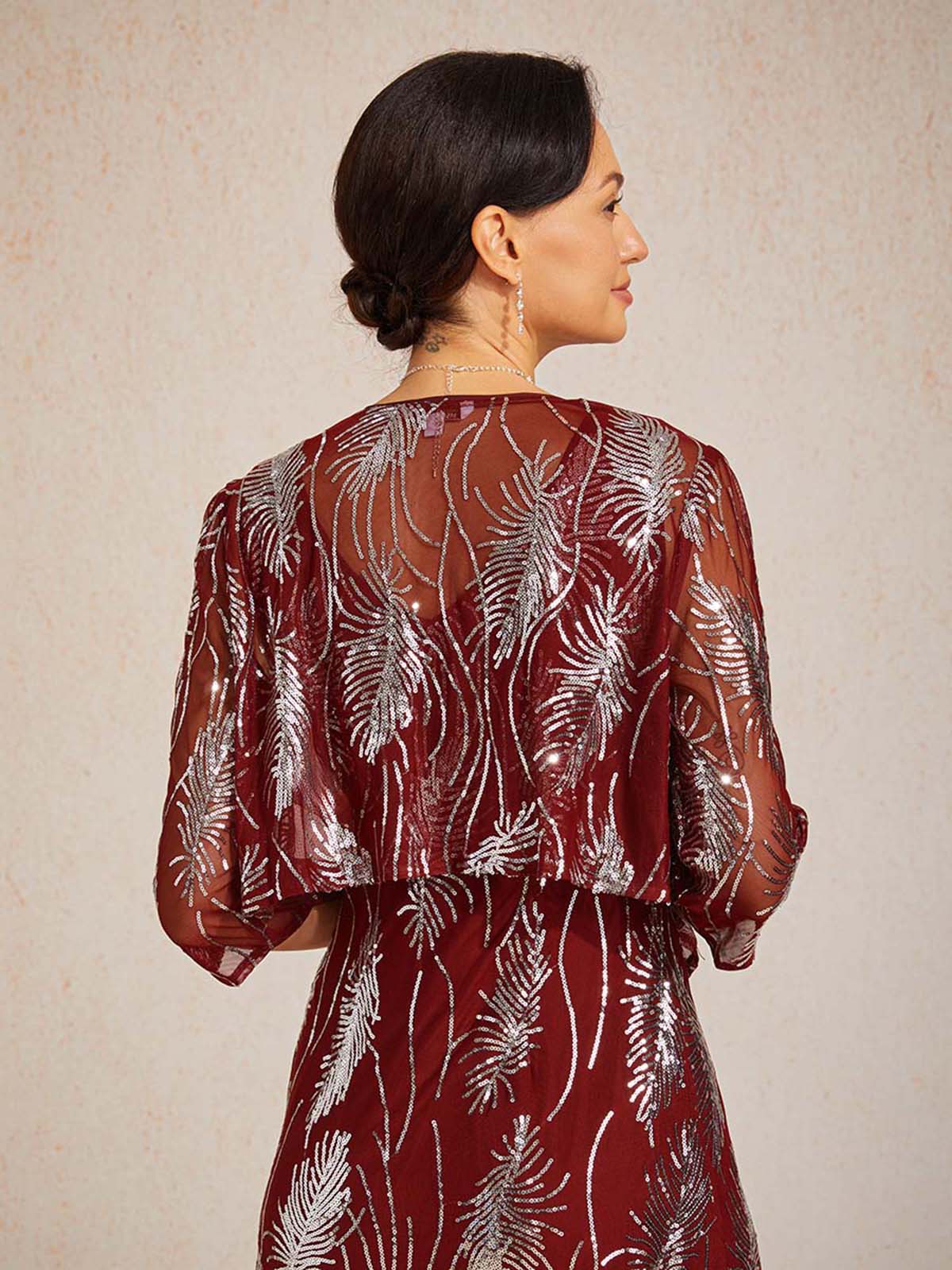 Kurzes Bolero aus Mesh mit Pailletten und 3/4-Ärmeln