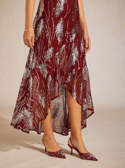Sleeveless A-Line Maxi Dress with Mesh Sequin