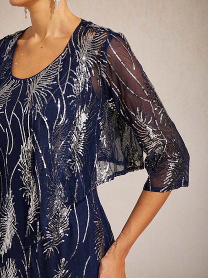 Kurzes Bolero aus Mesh mit Pailletten und 3/4-Ärmeln