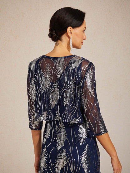 Kurzes Bolero aus Mesh mit Pailletten und 3/4-Ärmeln