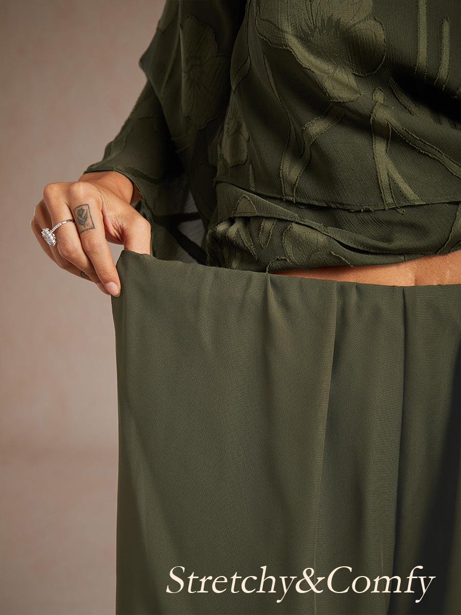 Pantalón de pierna recta con sobreposición de pierna dividida de gasa