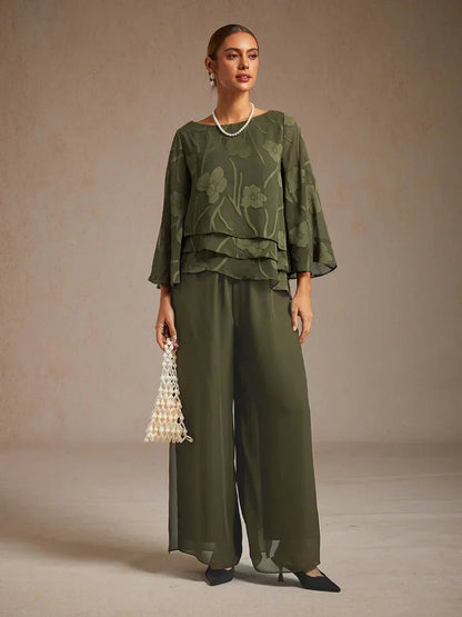 Straight Leg Pant With Chiffon Split Leg Overlay