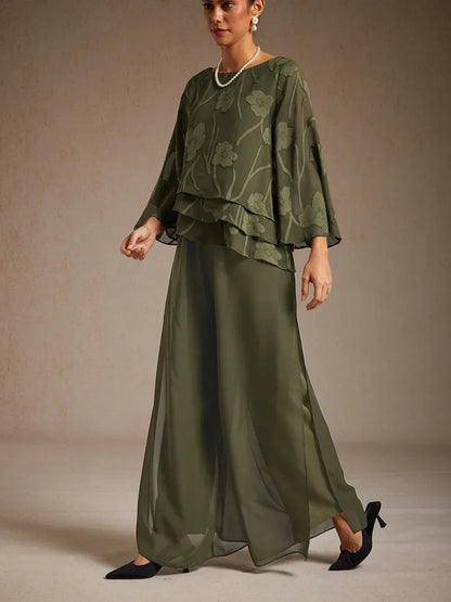 Straight Leg Pant With Chiffon Split Leg Overlay