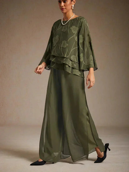 Hose mit geradem Bein und Chiffon-Überzug mit Schlitz am Bein