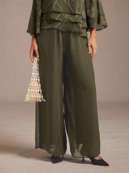 Straight Leg Pant With Chiffon Split Leg Overlay