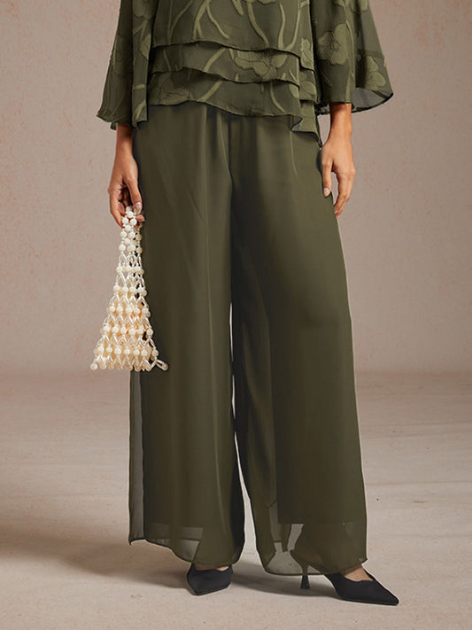 Straight Leg Pant With Chiffon Split Leg Overlay