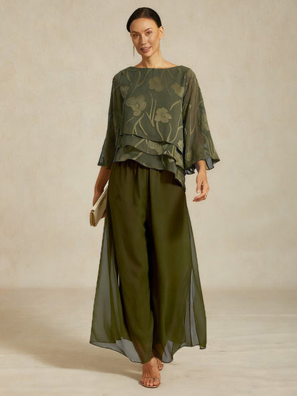 Straight Leg Pant With Chiffon Split Leg Overlay