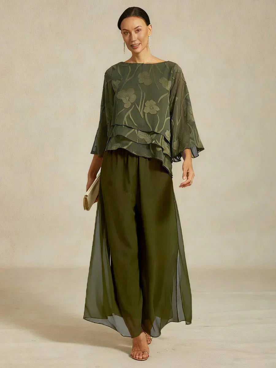 Straight Leg Pant With Chiffon Split Leg Overlay