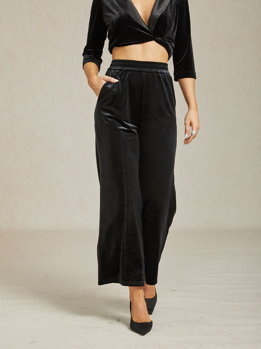 Straight Leg Velvet Pants with Pockets