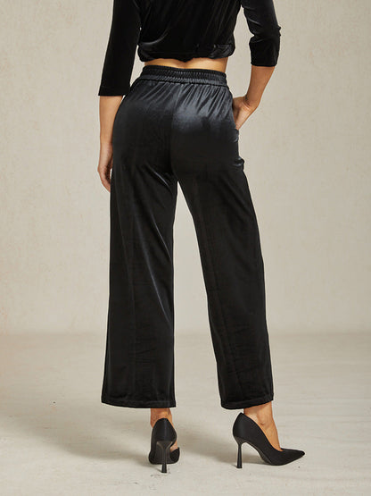 Straight Leg Velvet Pants with Pockets