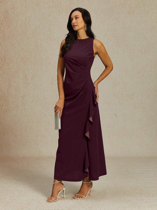 Stretch Formal Gown with Ruffle Detail