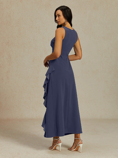 Stretch Formal Gown with Ruffle Detail