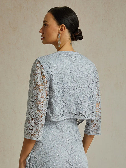 Stretch Lace Sequin Jacket with 3/4 Sleeves