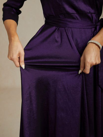 Stretch Taffeta Cocktail Dress with Tie Belt