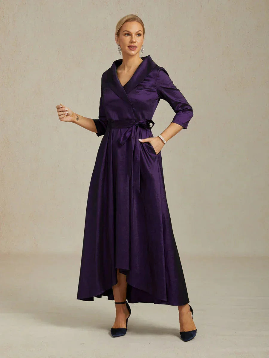 Women s Maxi long Dress Party Dress Elegant Vintage Regular Fit Solid Color 3/4 Length Sleeve V Neck Eggplant Fall Winter Women s Maxi long Dress Party Dress Elegant Vintage Regular Fit Solid Color 3/4 Length Sleeve V Neck Eggplant Fall Winter