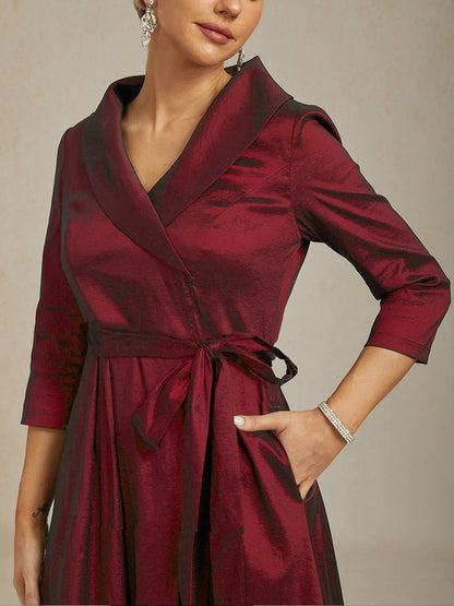 Stretch Taffeta Cocktail Dress with Tie Belt